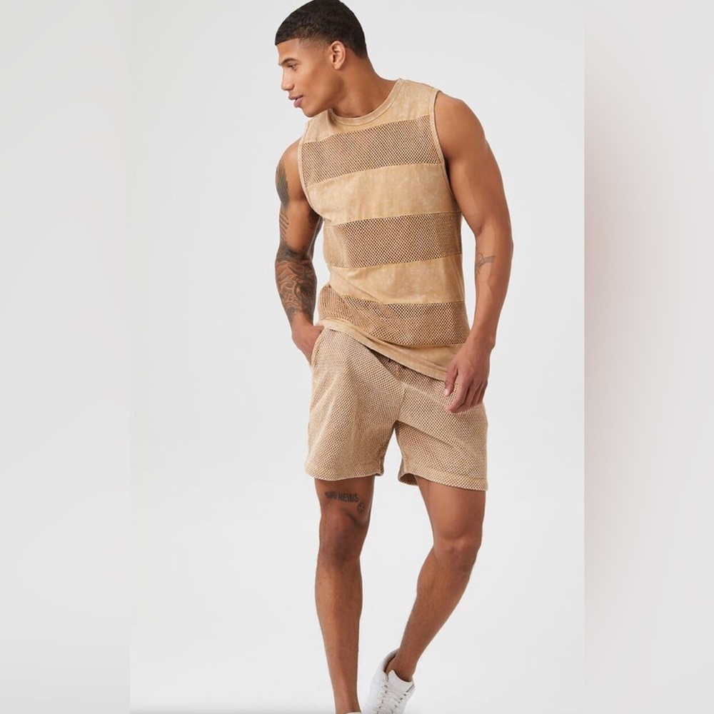 Mesh Tank & Mesh Elastic Waist Pull On Shirt Set … - image 1